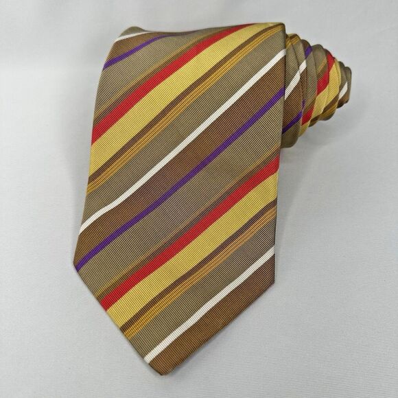 Paul Stuart Men's Silk/Cotton Designer Striped Regimental Repp Necktie England